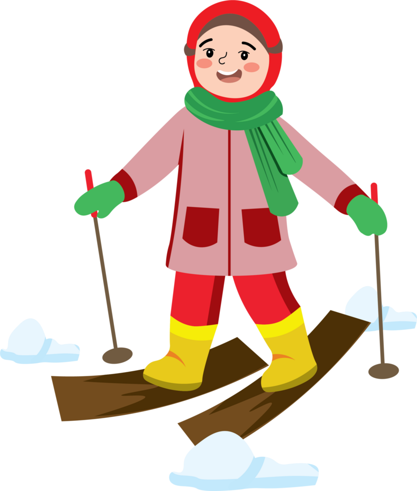 Winter vacation activity with hijab girl playing in fresh snow png
