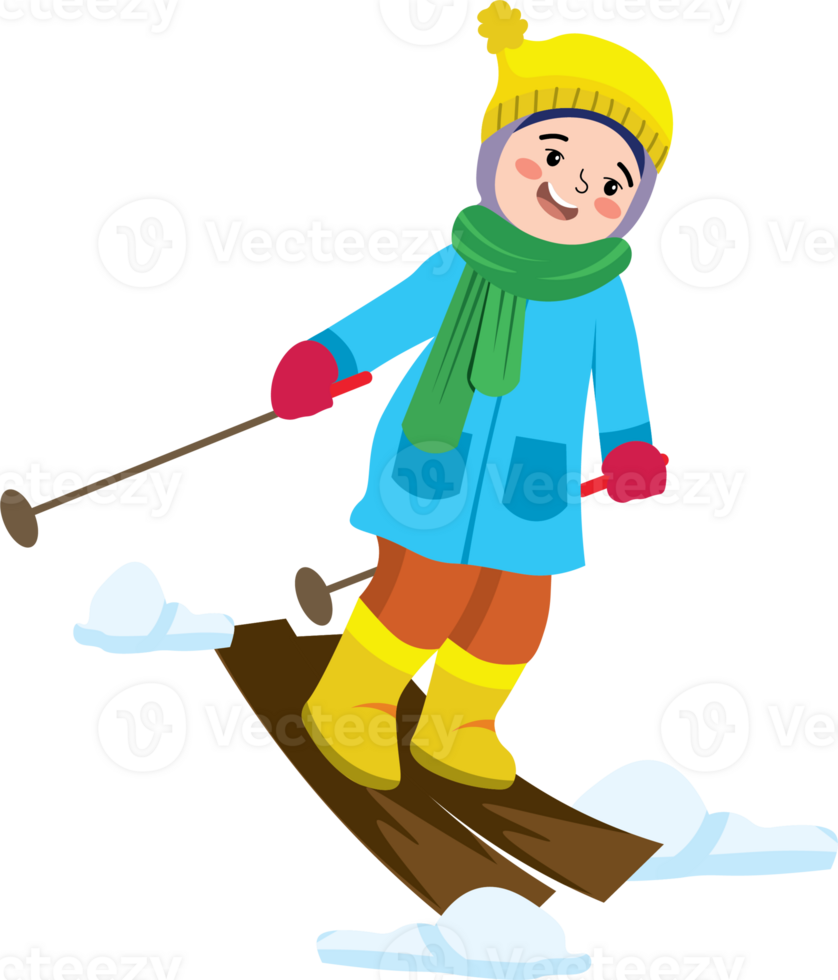 Snowy day fun with hijabi child on ski adventure png