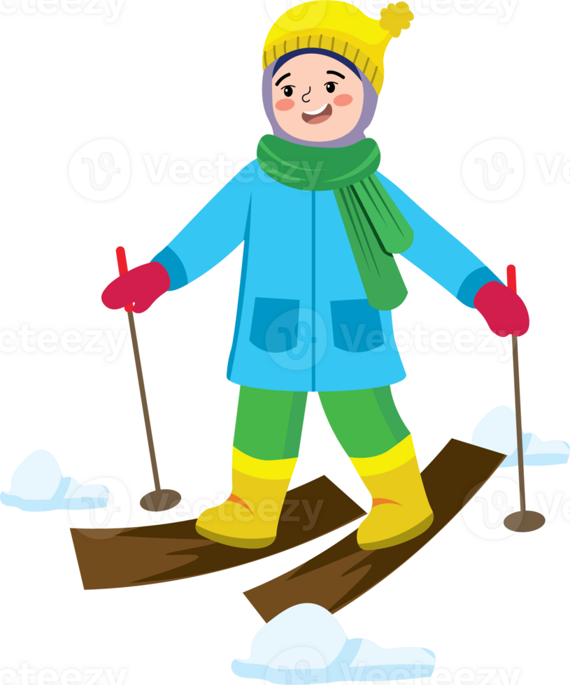 Hijab girl enjoying winter holiday playing in the snow and skiing png