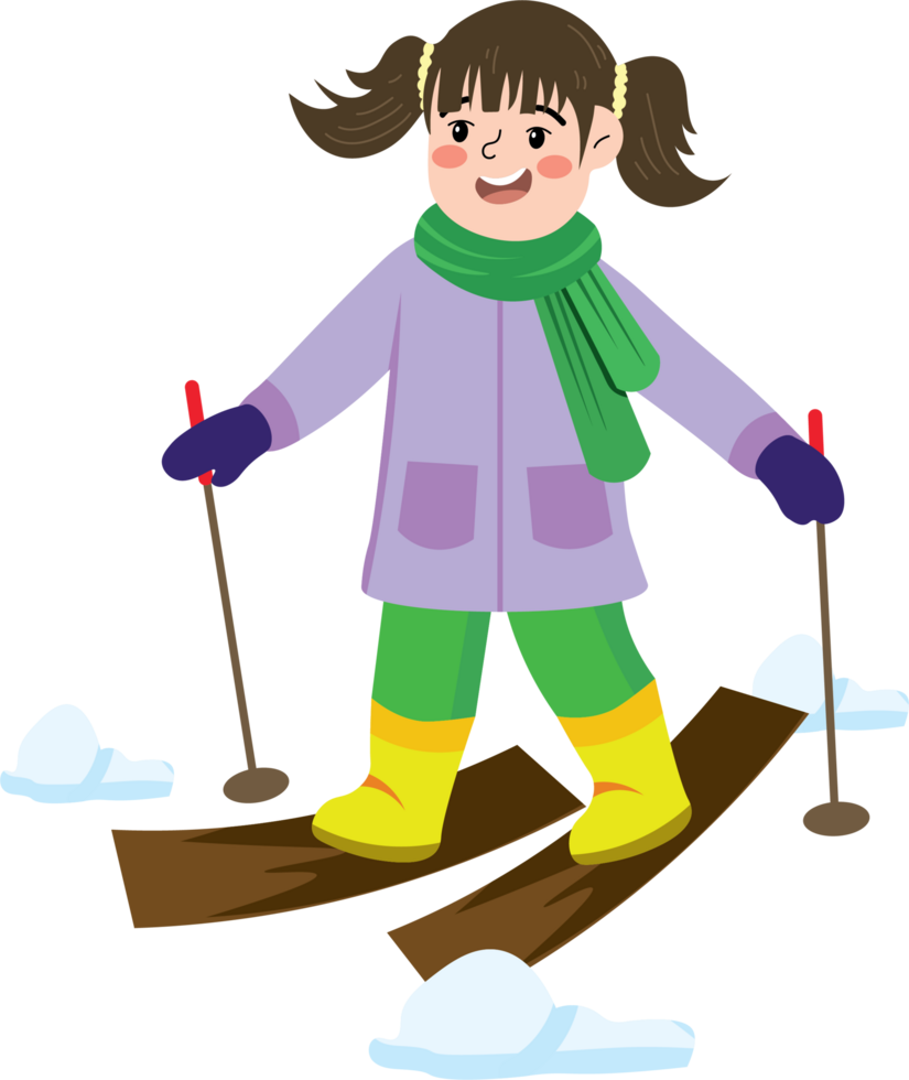 Cute child enjoying skiing adventure in snowy forest png