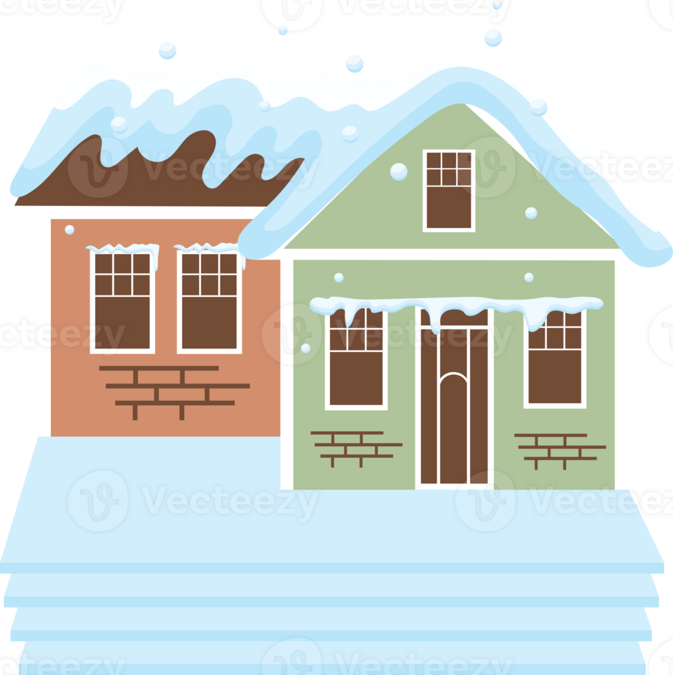 Beautiful snowy home in a quiet European neighborhood png