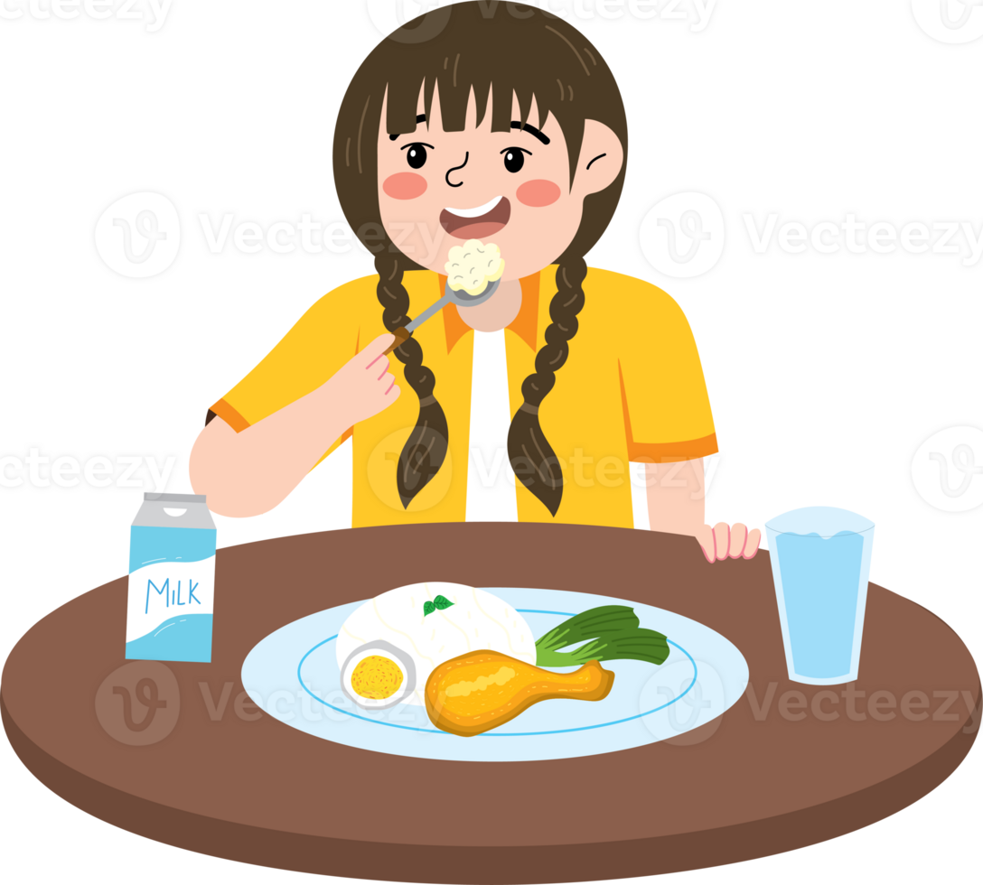 Morning routine of a cheerful little girl png