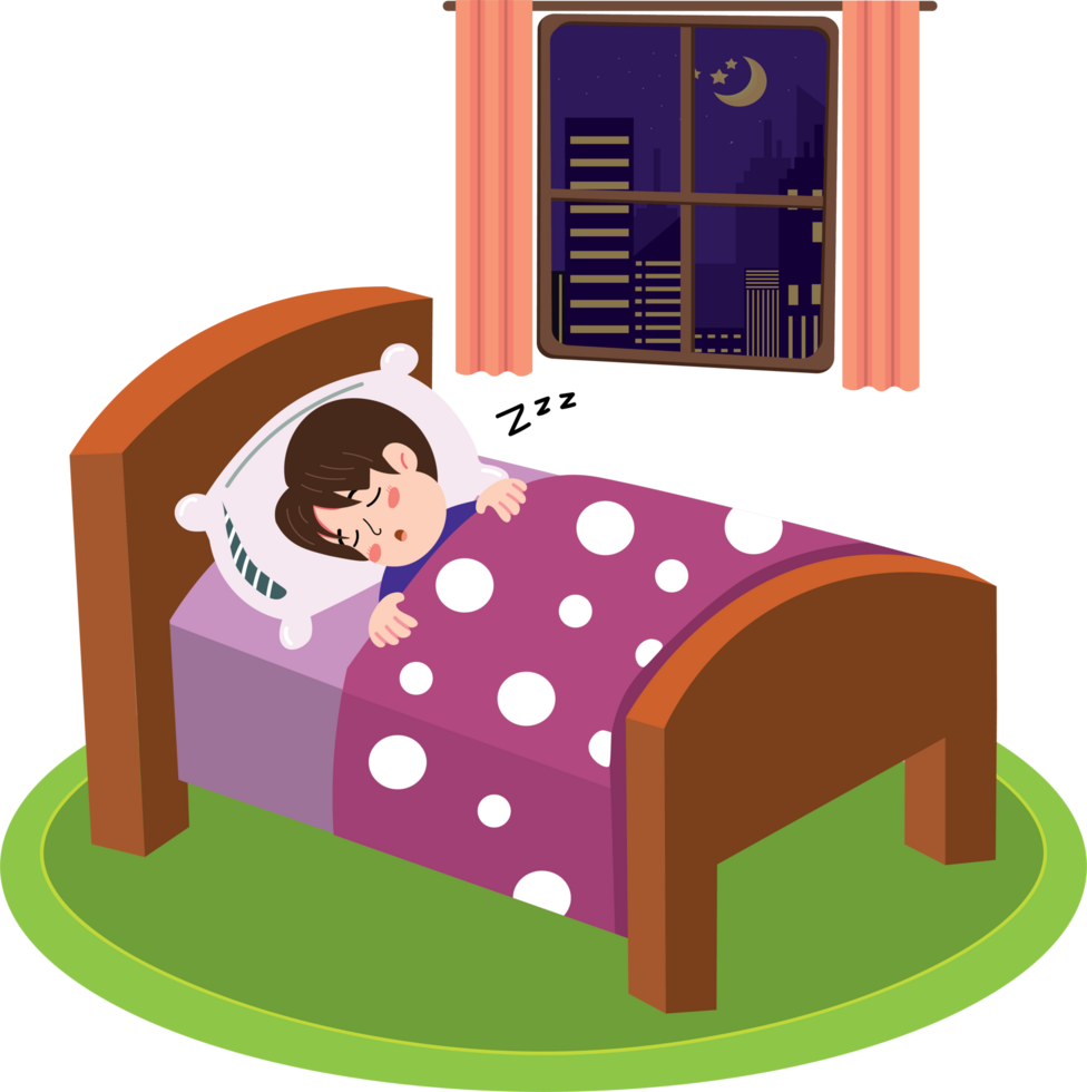 Little boy sleeping peacefully on a comfortable bed png