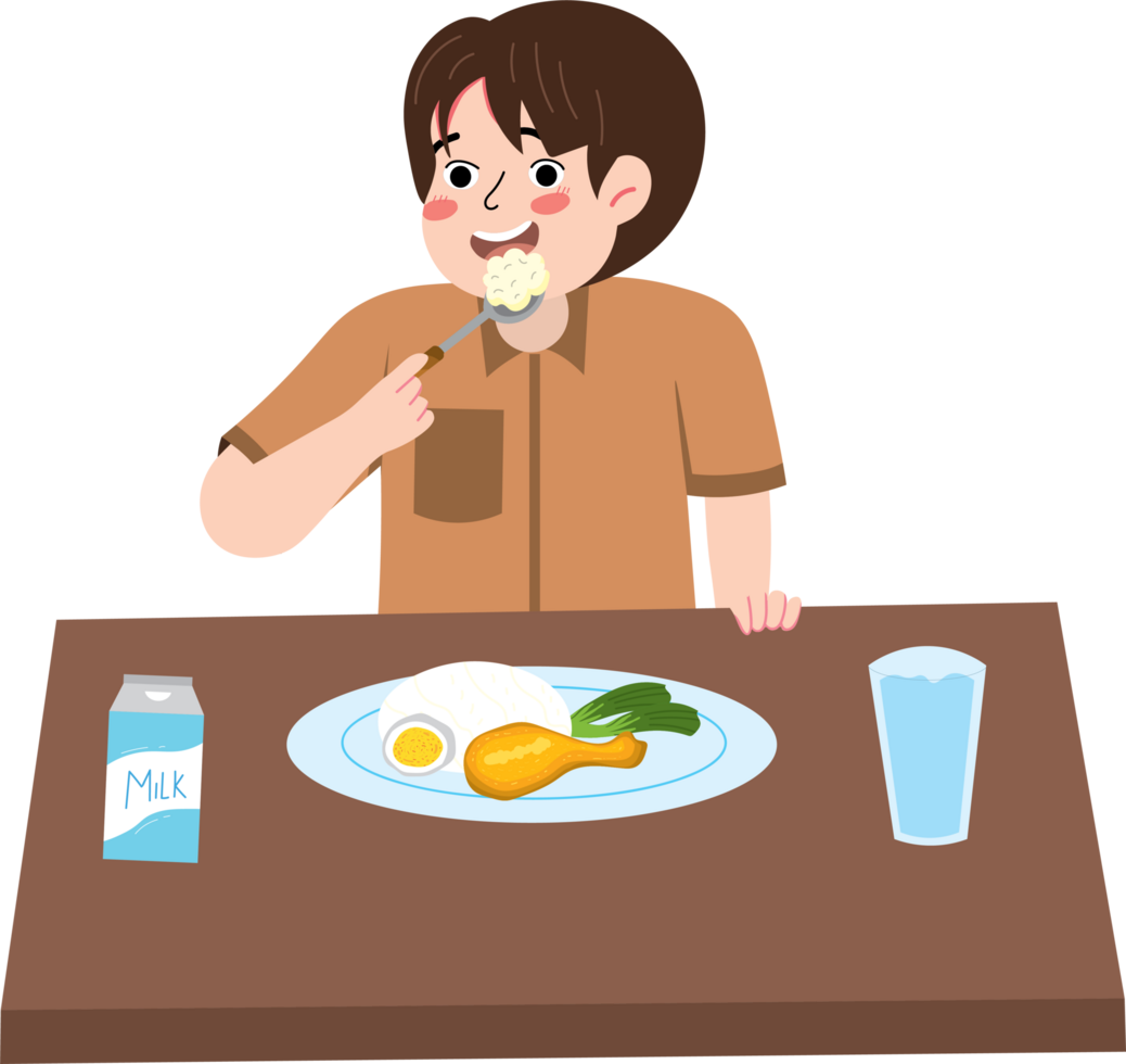 Kid enjoying breakfast at home in the morning png