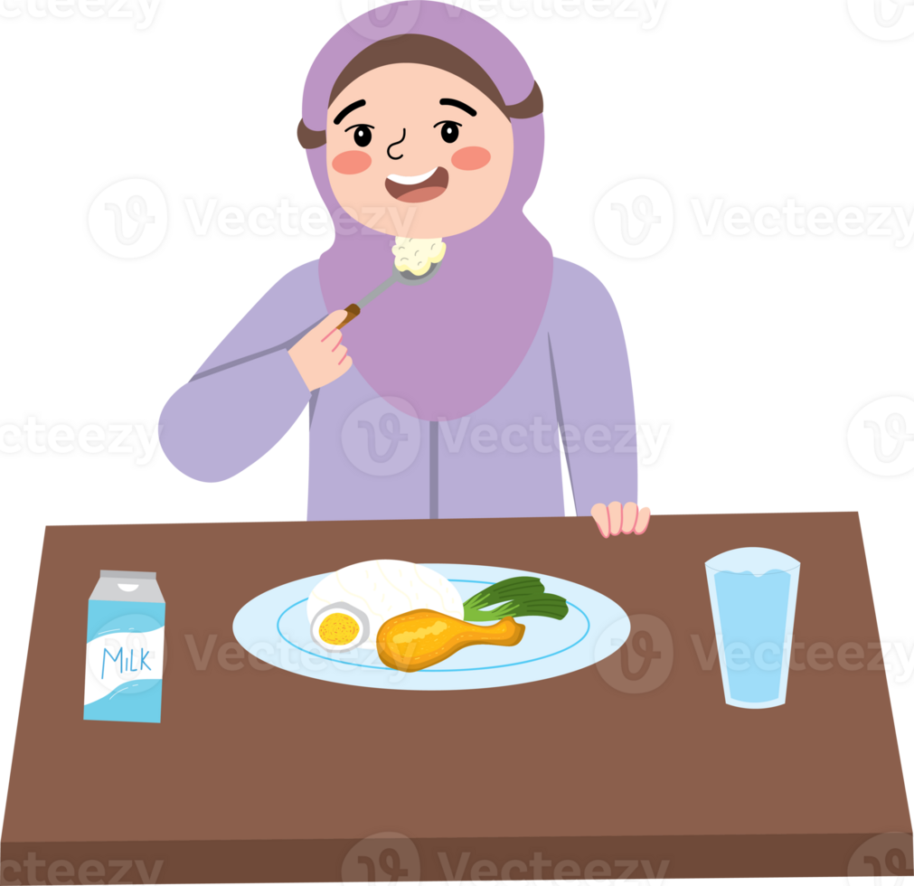 Morning light shining on girl having breakfast png