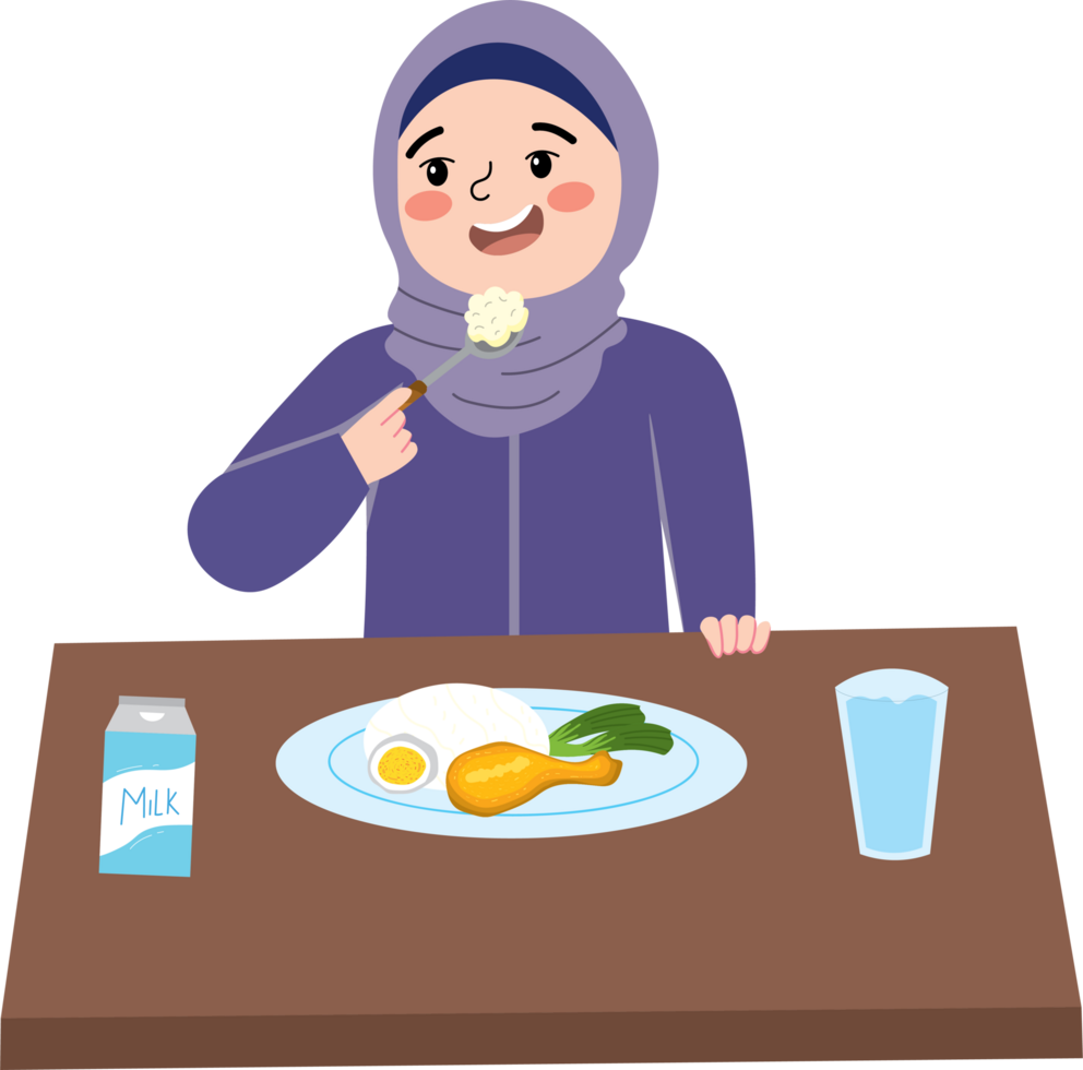 Child eating nutritious breakfast before activity png