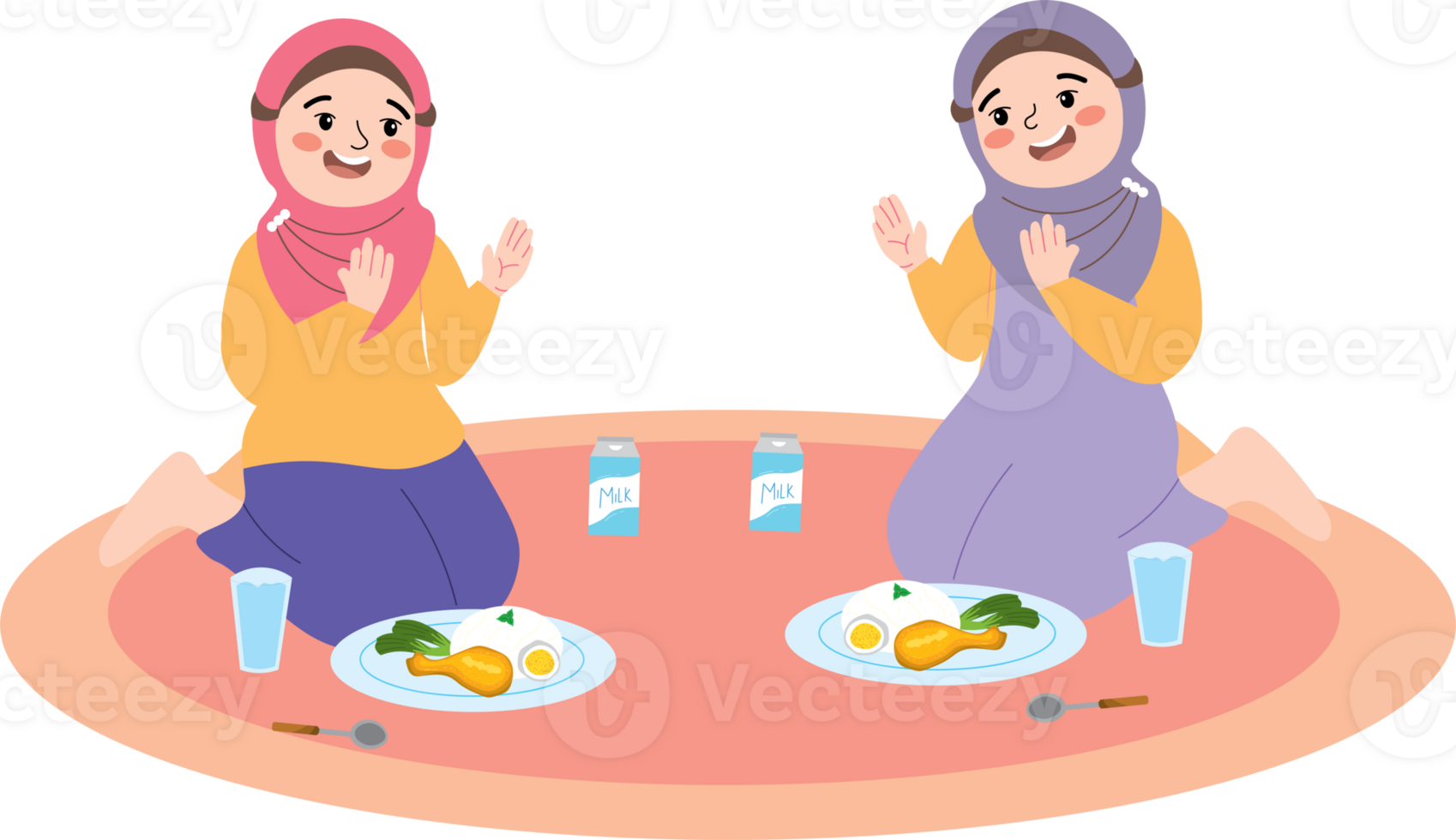 Happy kids enjoying iftar meal during Ramadan evening png