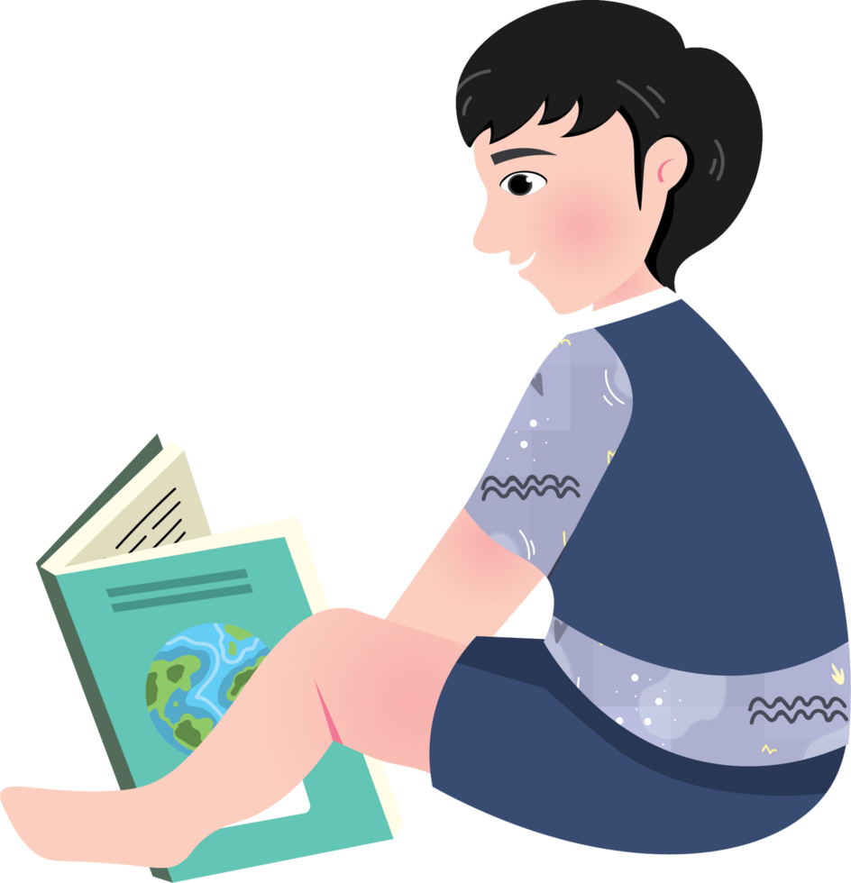 Curious boy learning from a book on World Book Day png