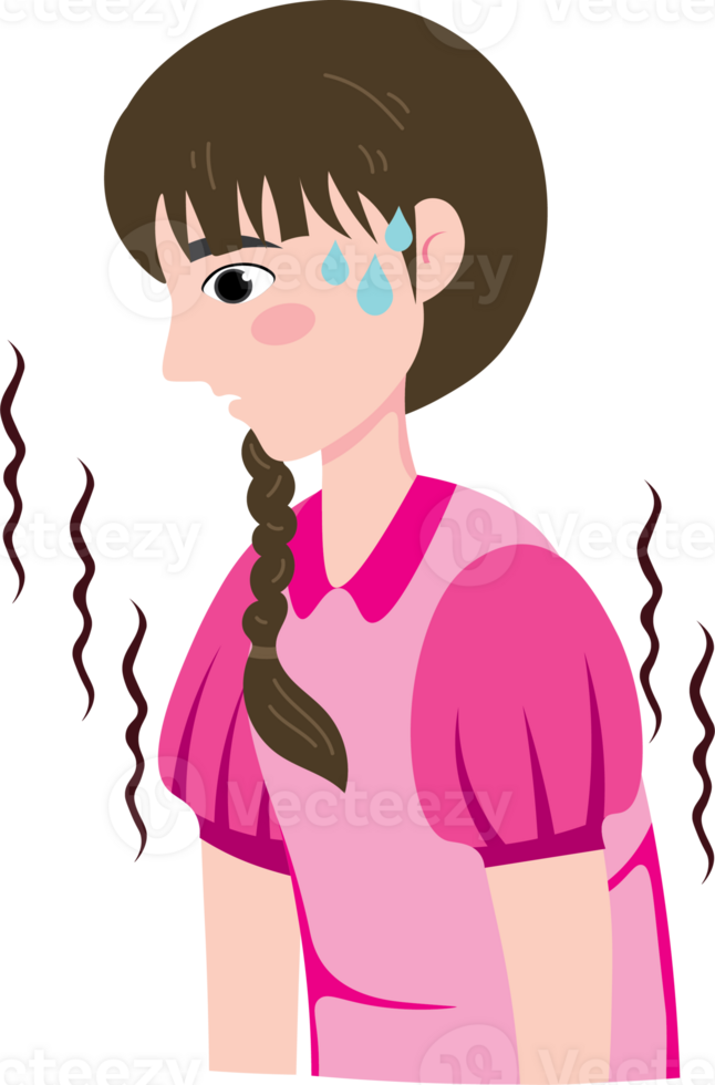 Thirsty and tired kid wiping sweat while resting png