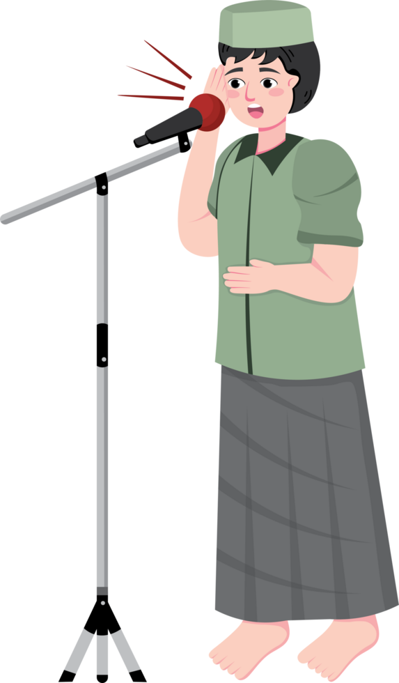 Devout Muslim reciting adhan at mosque minaret png