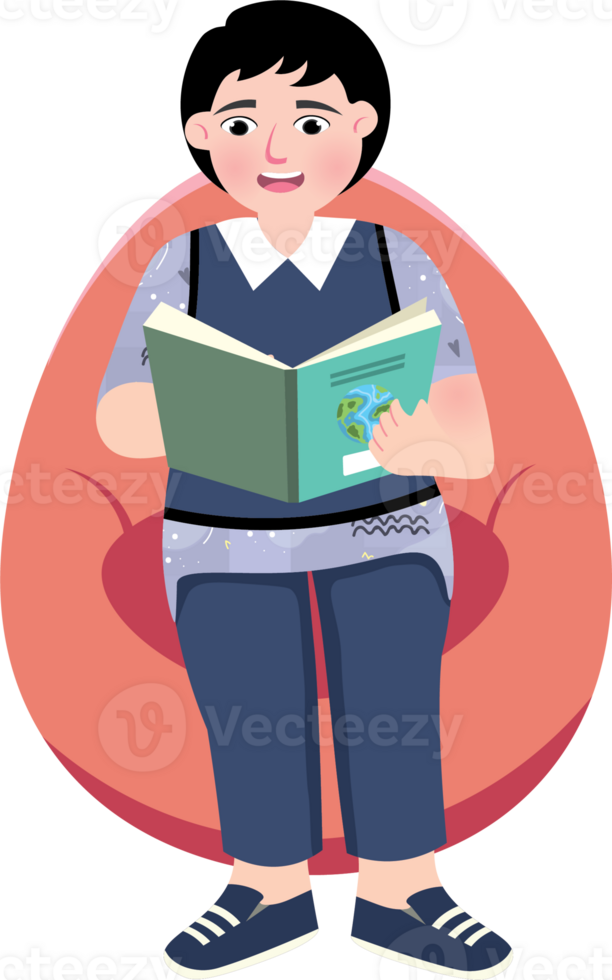 Boy enjoying a peaceful study session with a book on World Book Day png
