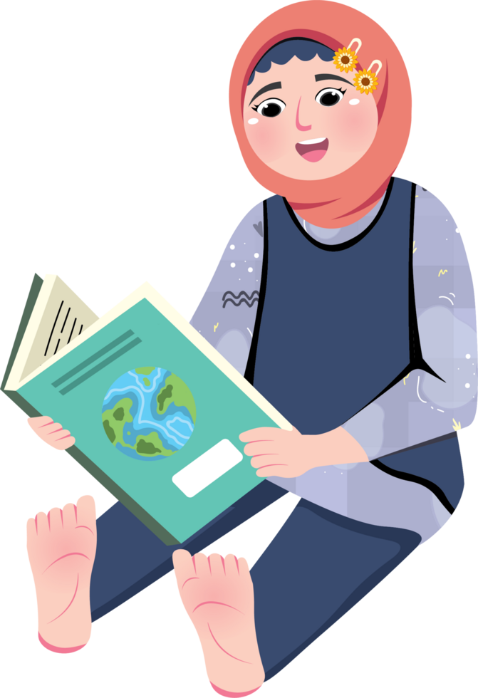Little girl enjoying educational reading in her room png