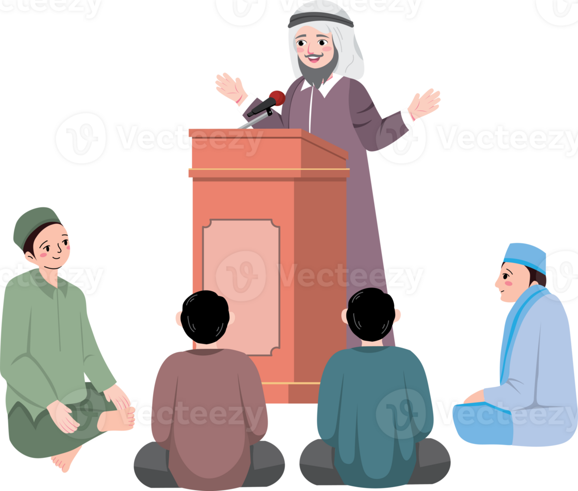 Ustadz Speaking on Podium During Friday Khutbah png