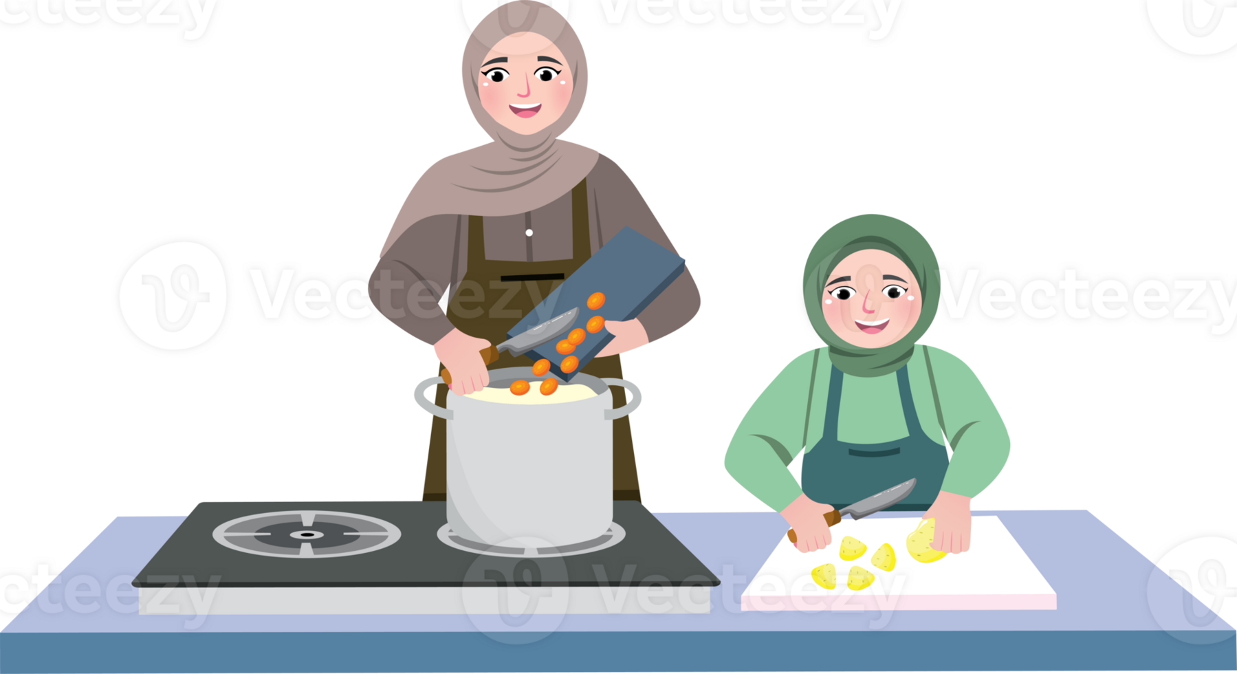 Mother and Daughter Cooking Ramadan Dinner png