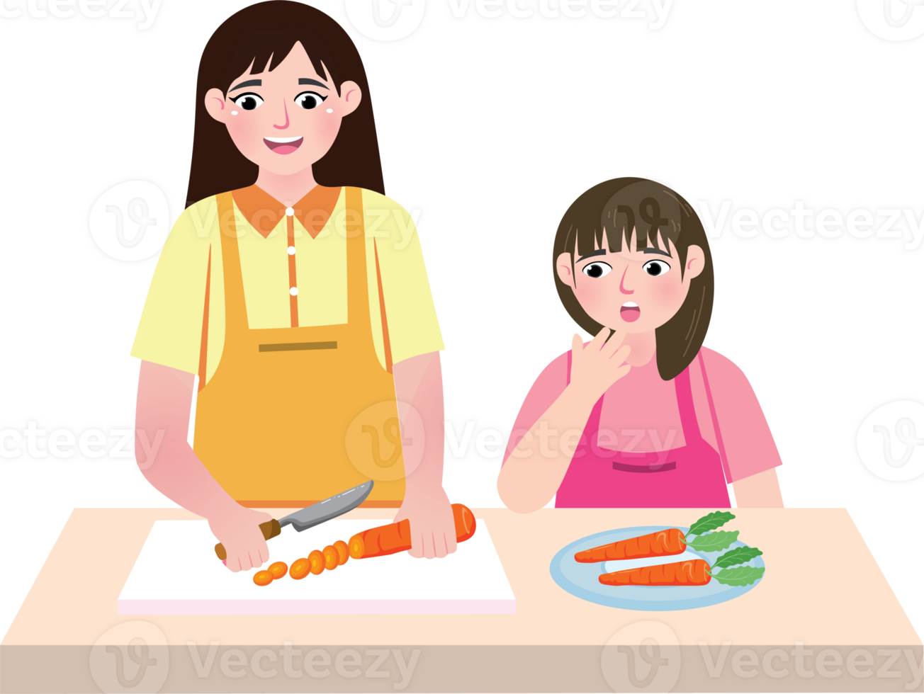 Little Girl Helping Mother Cook Soup in Kitchen png