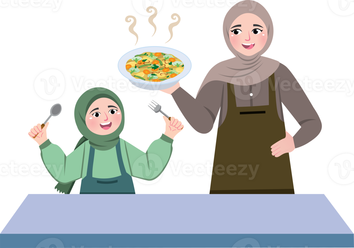 Child Assisting Mother with Iftar Preparation png