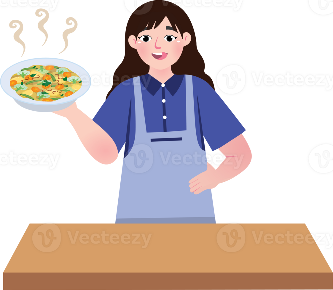 Mother in Apron Cooking Delicious Meals for Family png