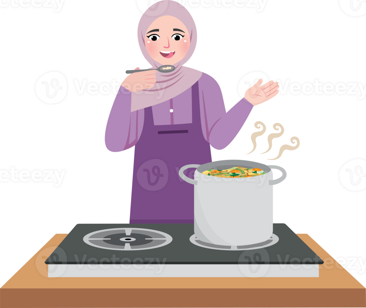 Muslim Woman Preparing Food Before Sunrise png