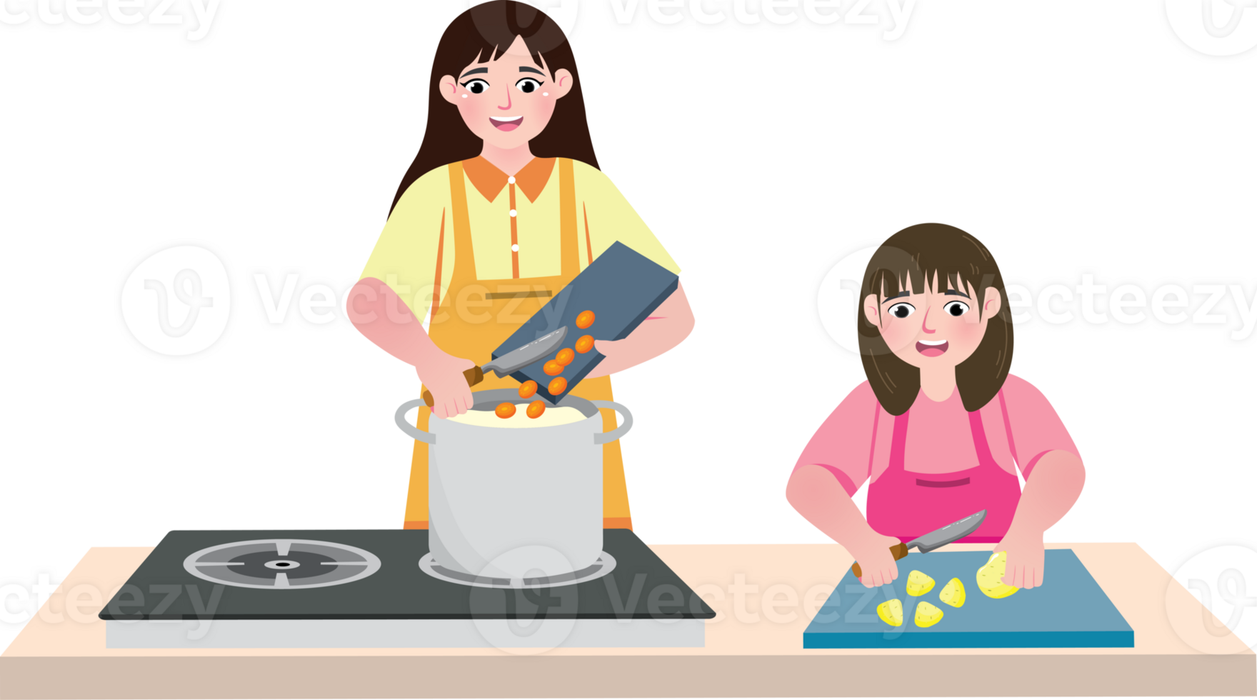 Mother and Daughter Cooking Traditional Soup png