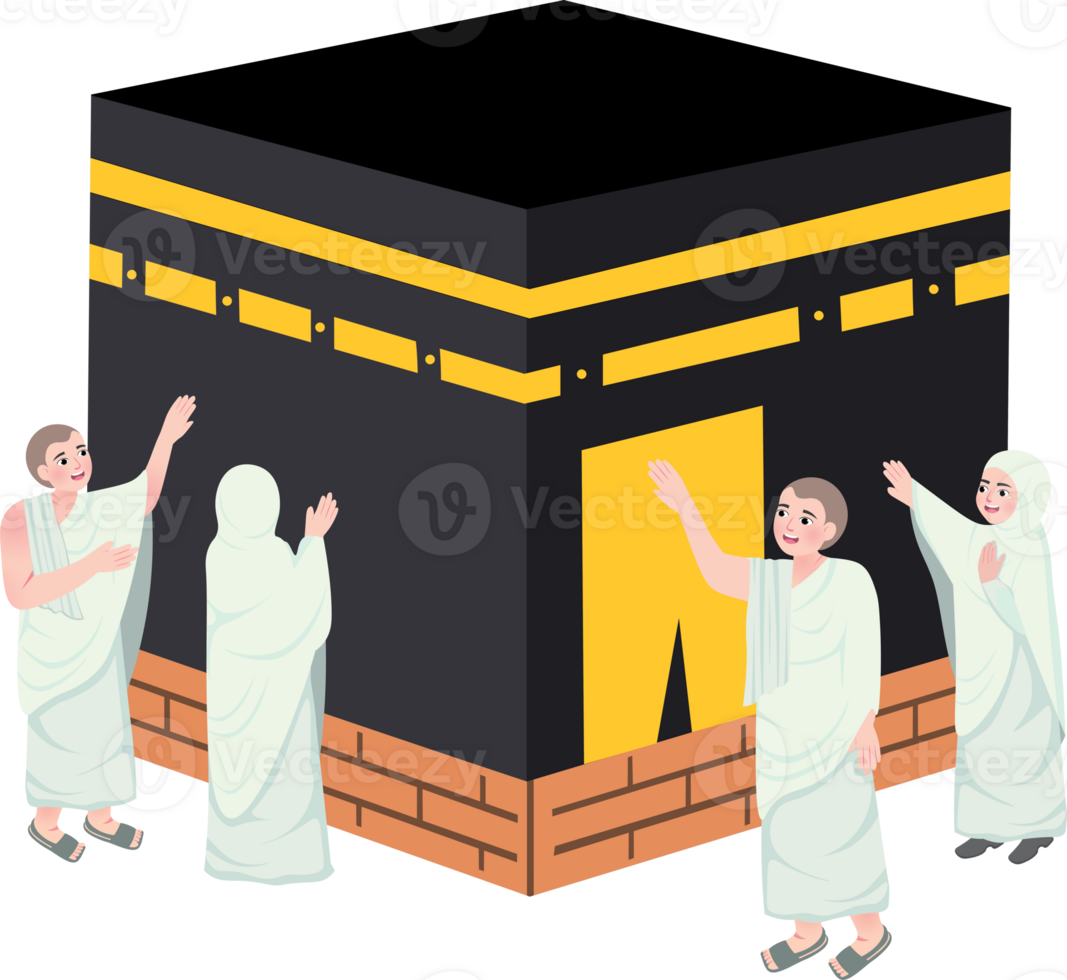 Muslim Pilgrims Touching the Kaaba During Hajj or Umrah png