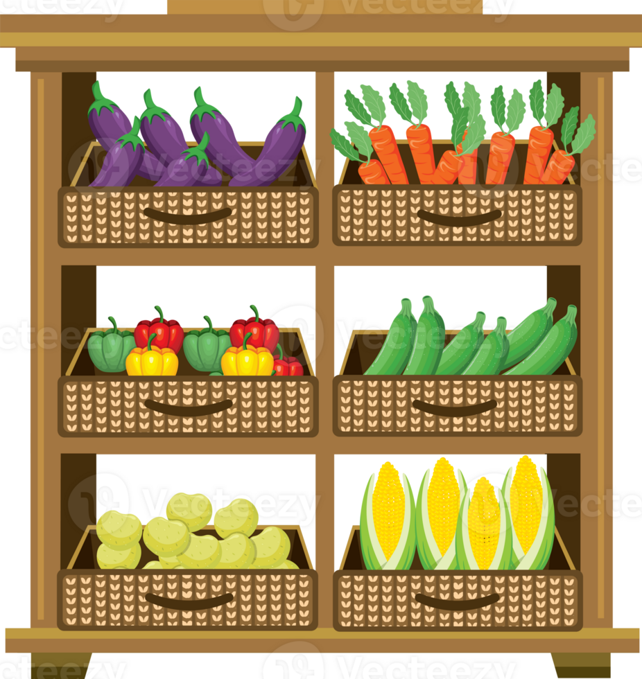 Vegetable Rack Filled with Colorful Fresh Produce png