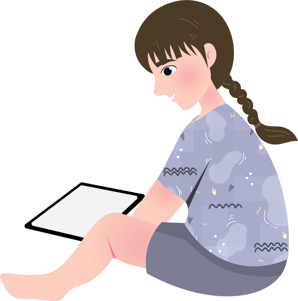 Child Using Tablet During Screen Time at Home png