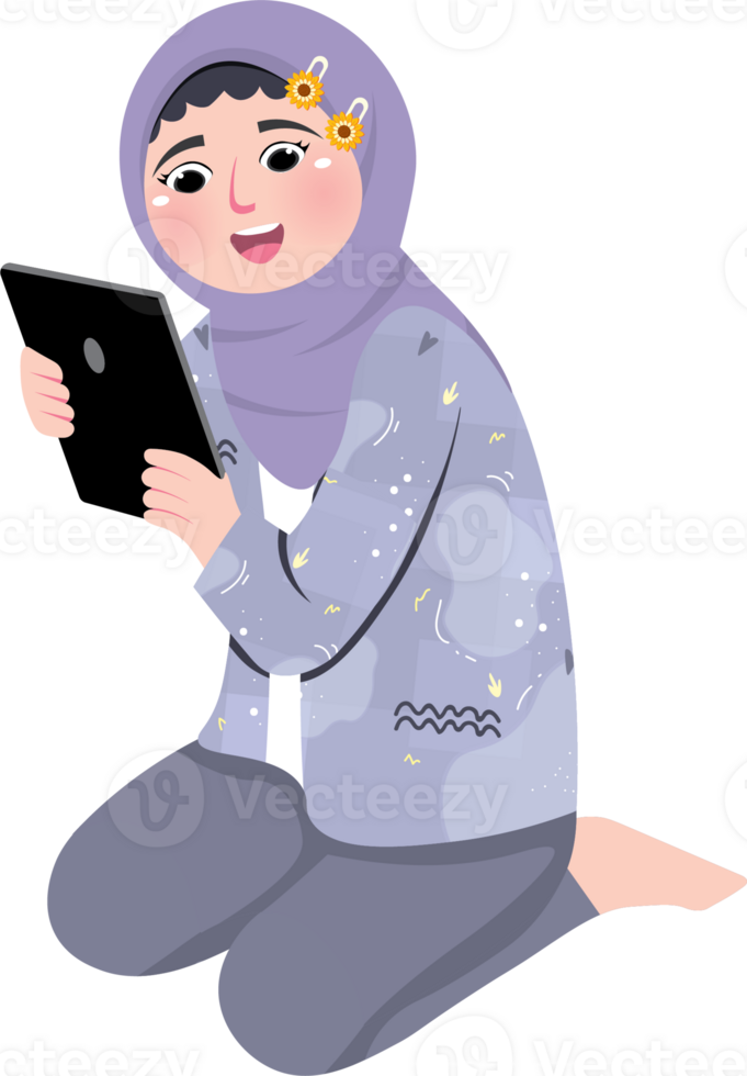 Kid Learning and Playing on a Gadget png
