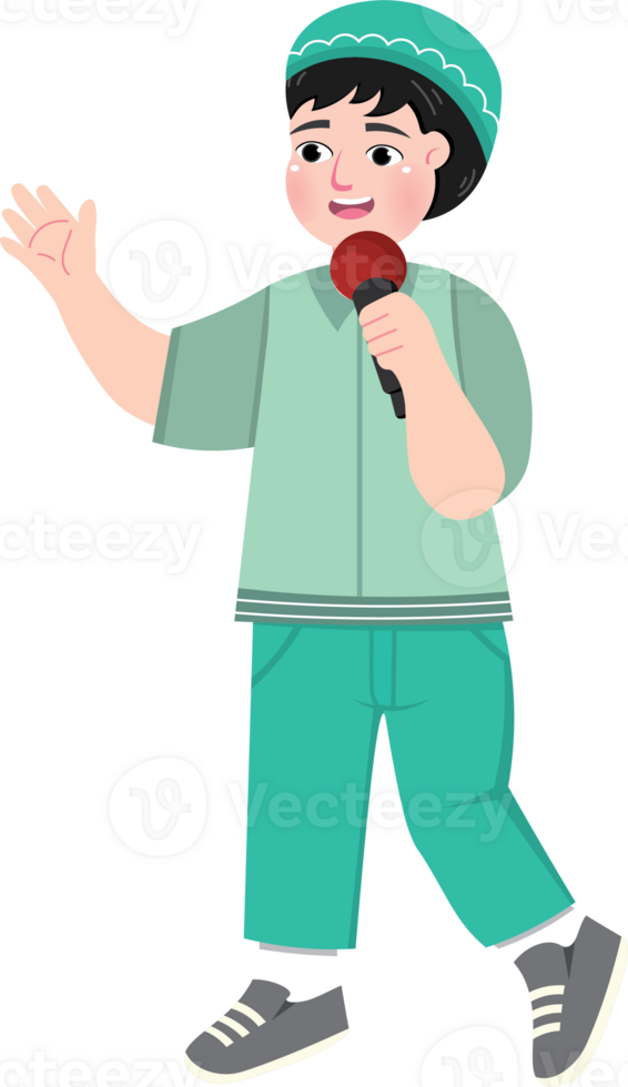 Young Presenter Kid Speaking with Microphone on Stage png