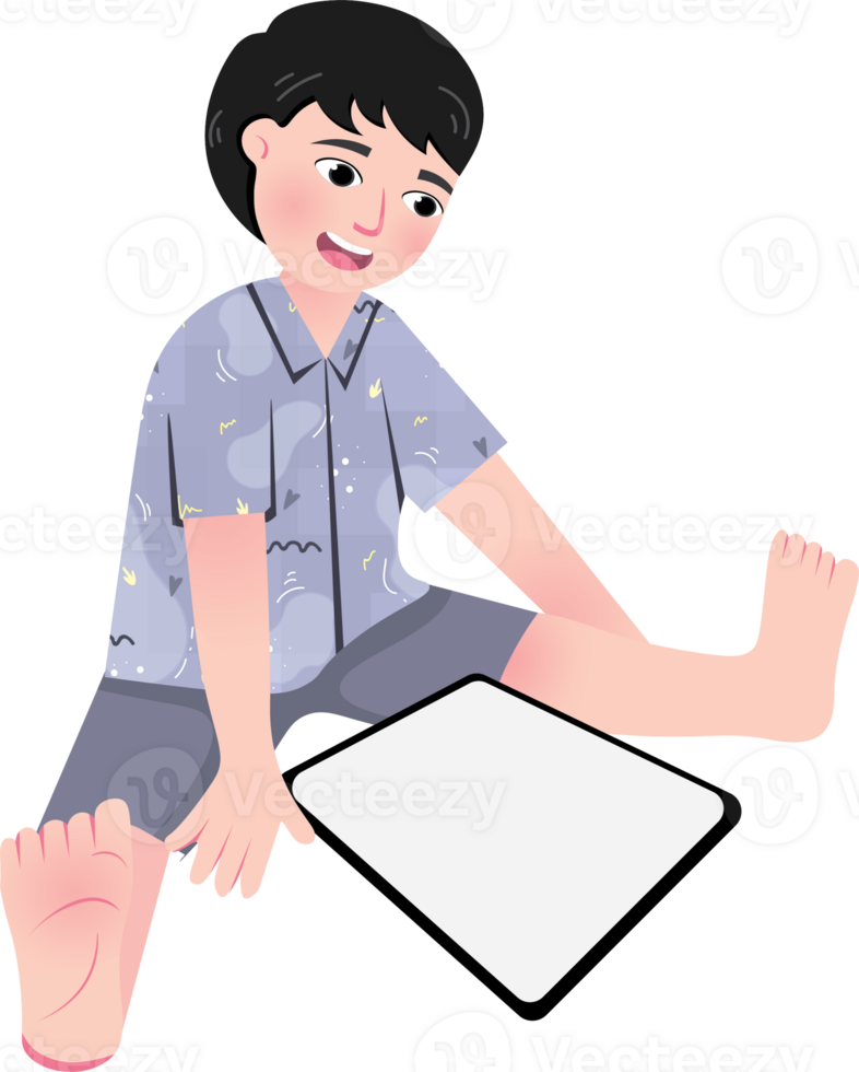 Boy Using Tablet While Sitting on Couch png