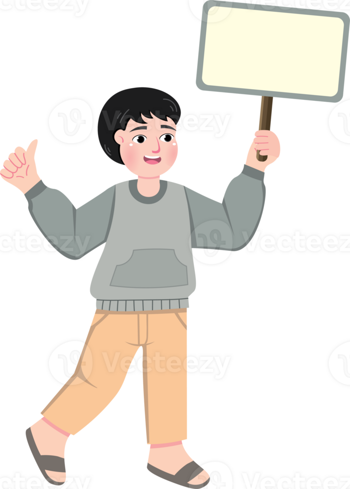 Smiling Muslim Boy Displaying Blank Placard for Text or Design png