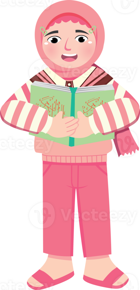 Muslim Girl Memorizing the Quran with Focus and Devotion png