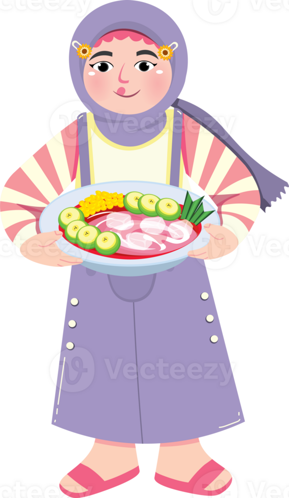 Cute Islamic Kid Making Sweet Iced Dessert for Breaking Fast png