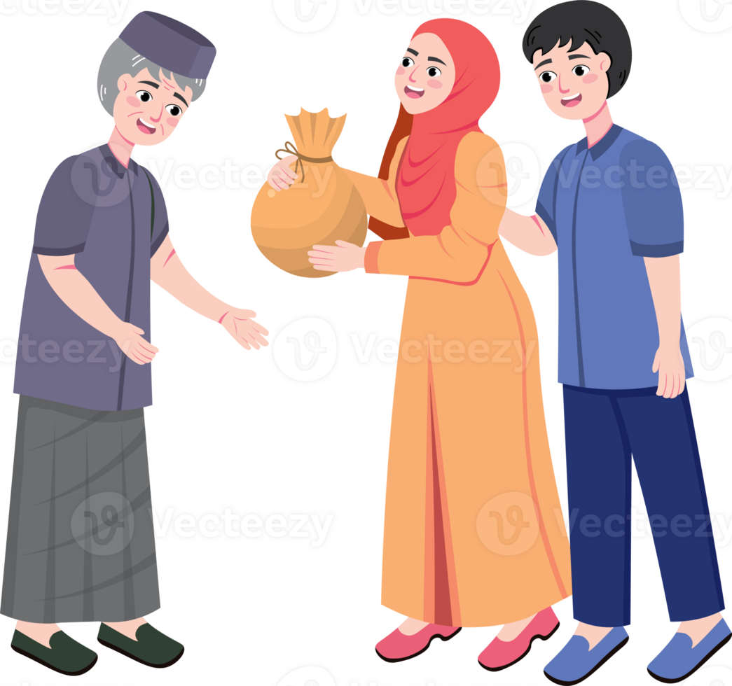 Couple Giving Zakat to Elderly Man in Ramadan png