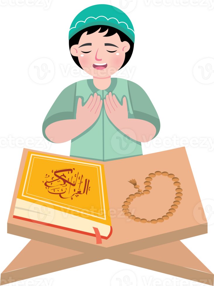 Muslim Child Praying Before Reading the Quran png
