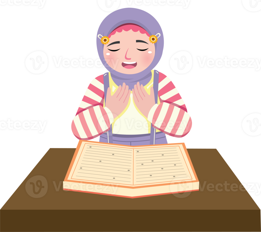 Muslim Girl Praying Before Studying at Desk png