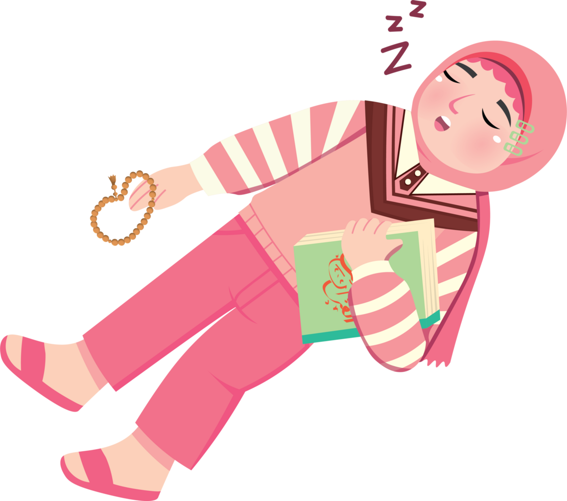 Little girl sleeping from fatigue while observing Ramadan fasting png