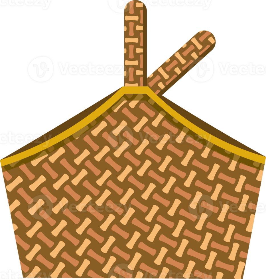 Decorative rattan basket highlighting traditional weaving technique, Picnic Bag png