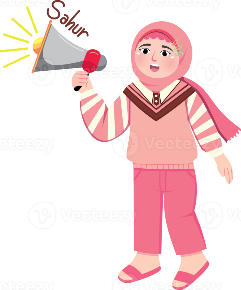 Cartoon Girl Character Using Speaker to Call for Suhoor png