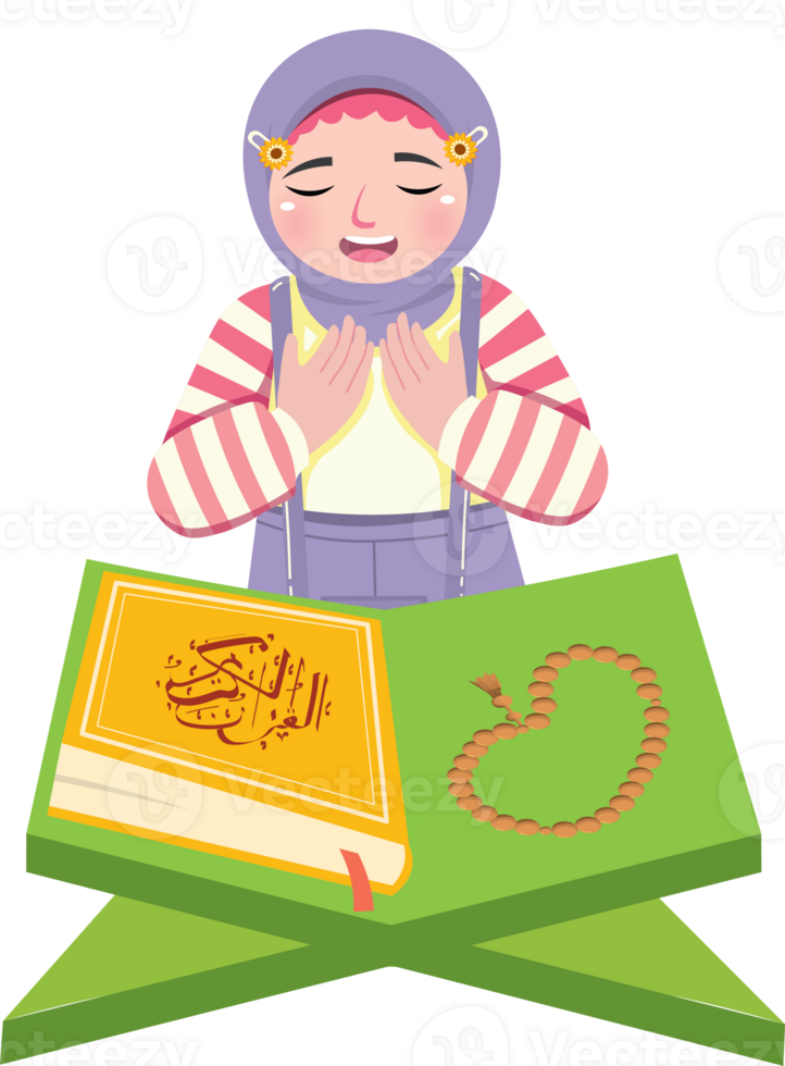 Cute Islamic Kid Saying Prayer Before Quran Recitation png