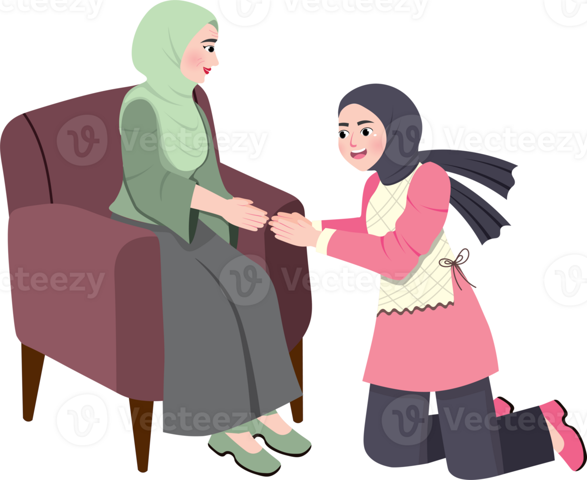 Character Illustration of Sungkeman Ritual on Eid Celebration png
