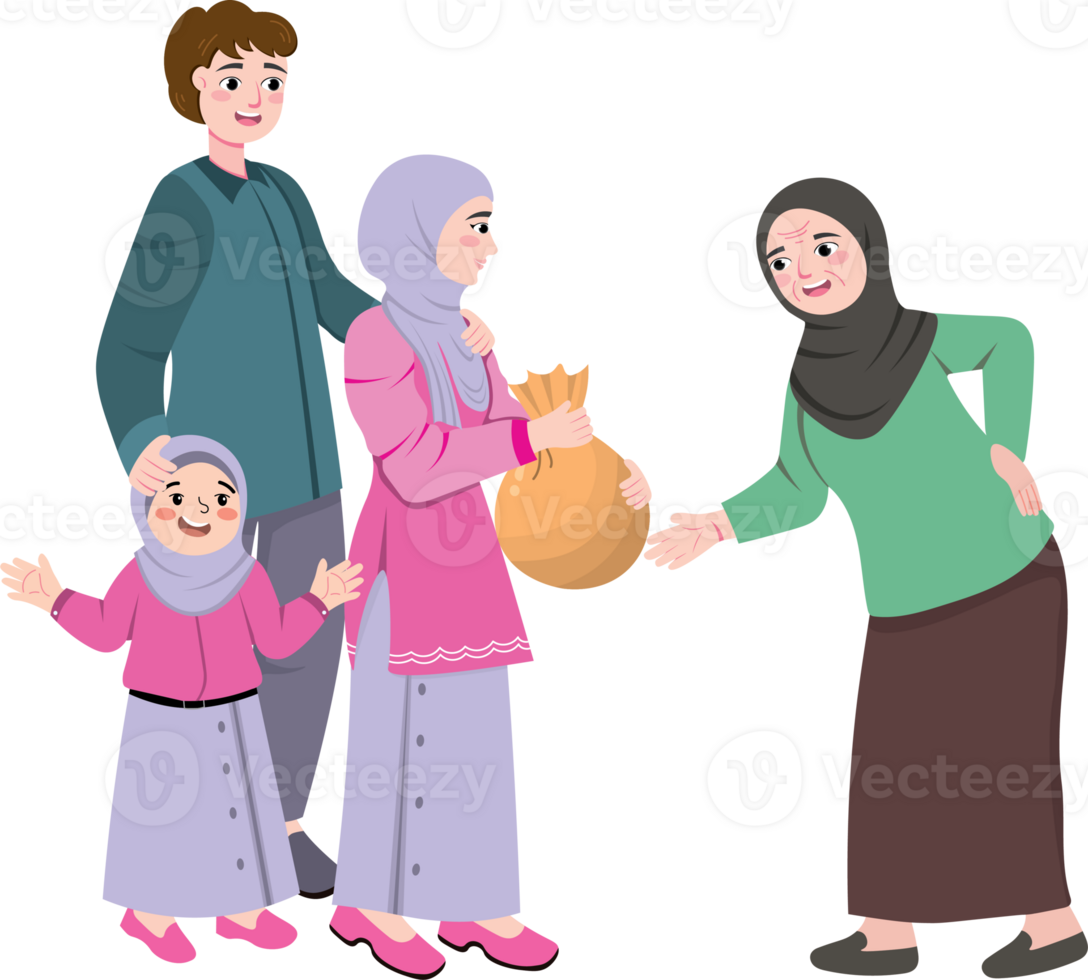 Charity and Zakat Distribution by Muslim Family on Eid al-Fitr png