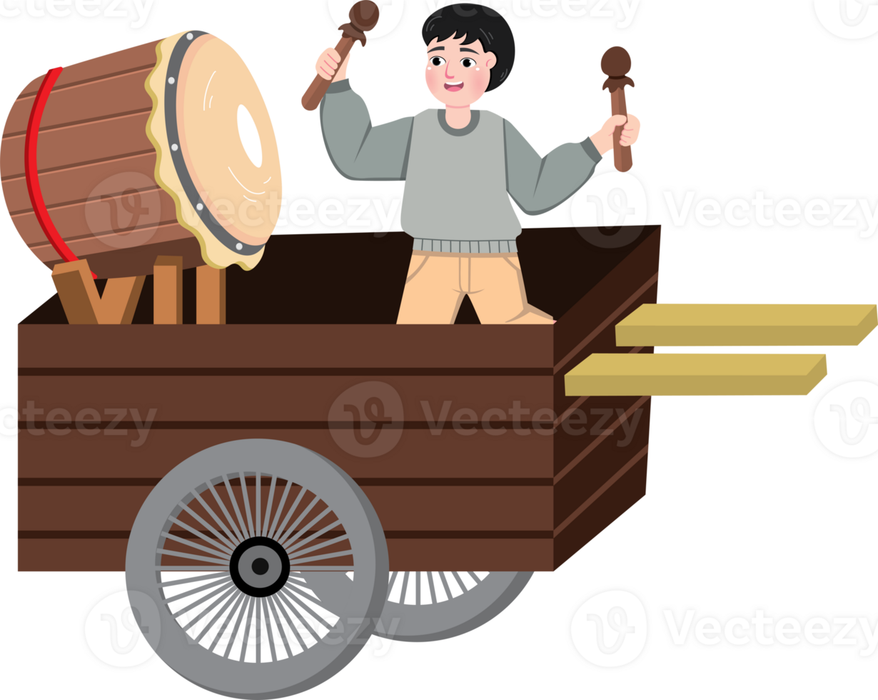 Child Beating Bedug Drum for Iftar or Eid Takbir Celebration png