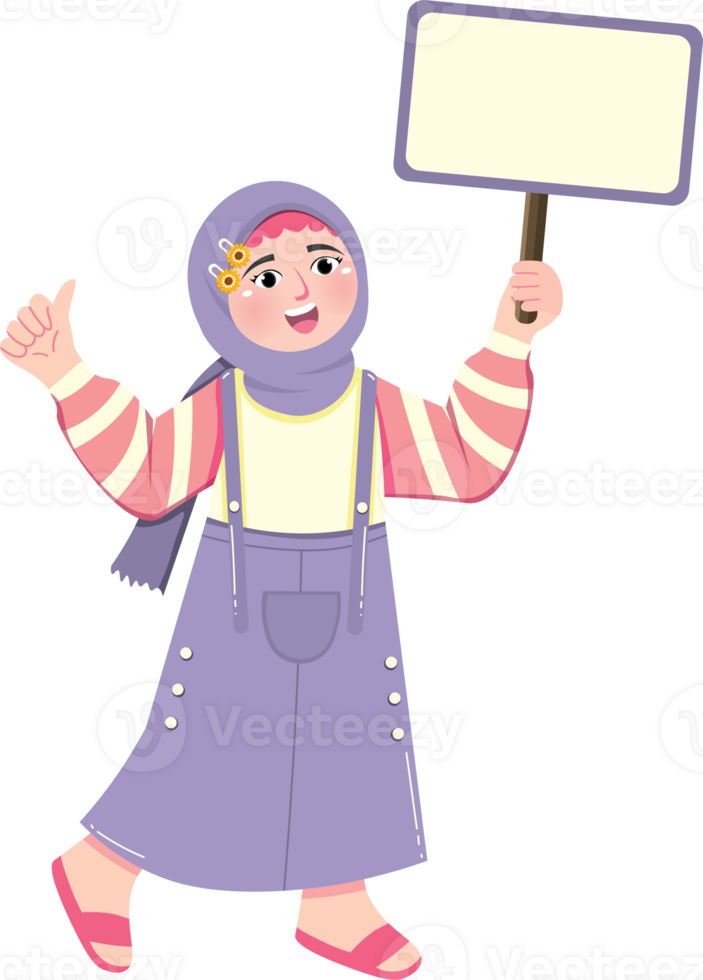 Adorable Little Hijab Girl with Empty Board png