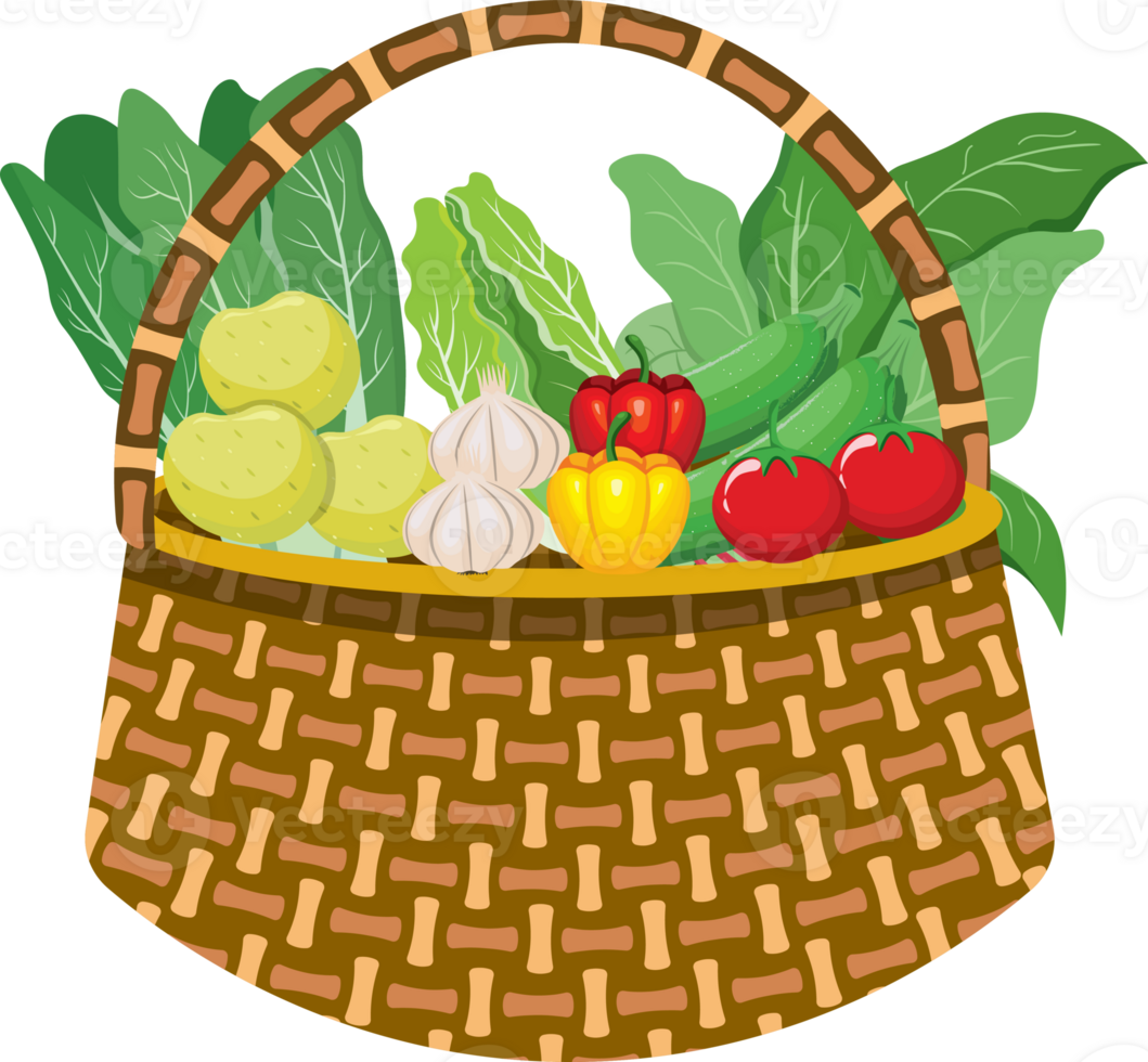 Rustic Wicker Basket Full of Colorful Vegetables png