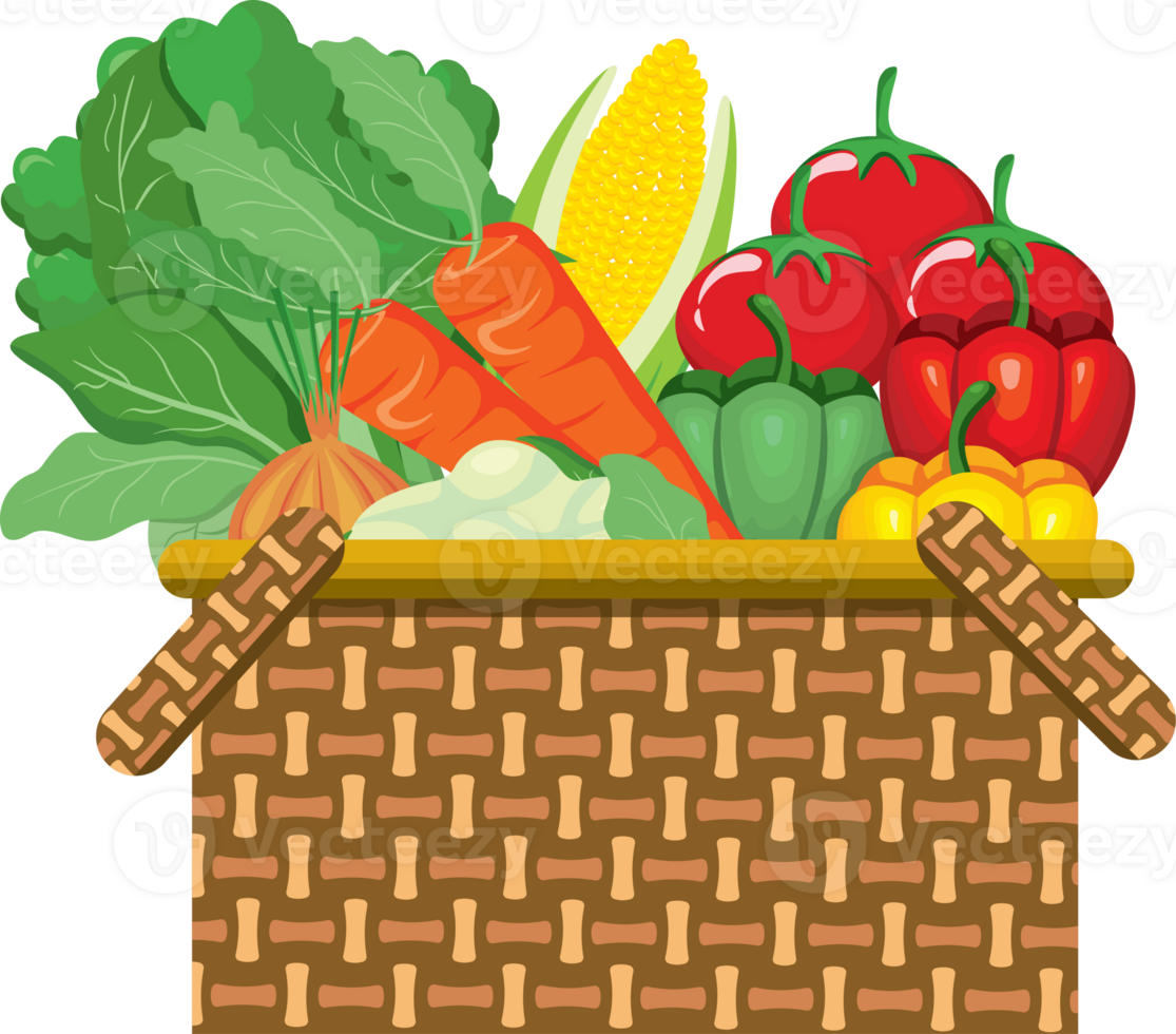 Grocery Shopping with Rattan Basket and Fresh Produce png