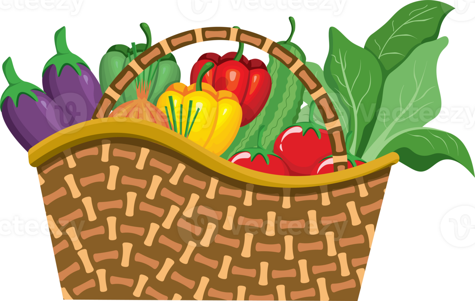 Fresh Vegetables in Wicker Basket for Grocery Shopping png