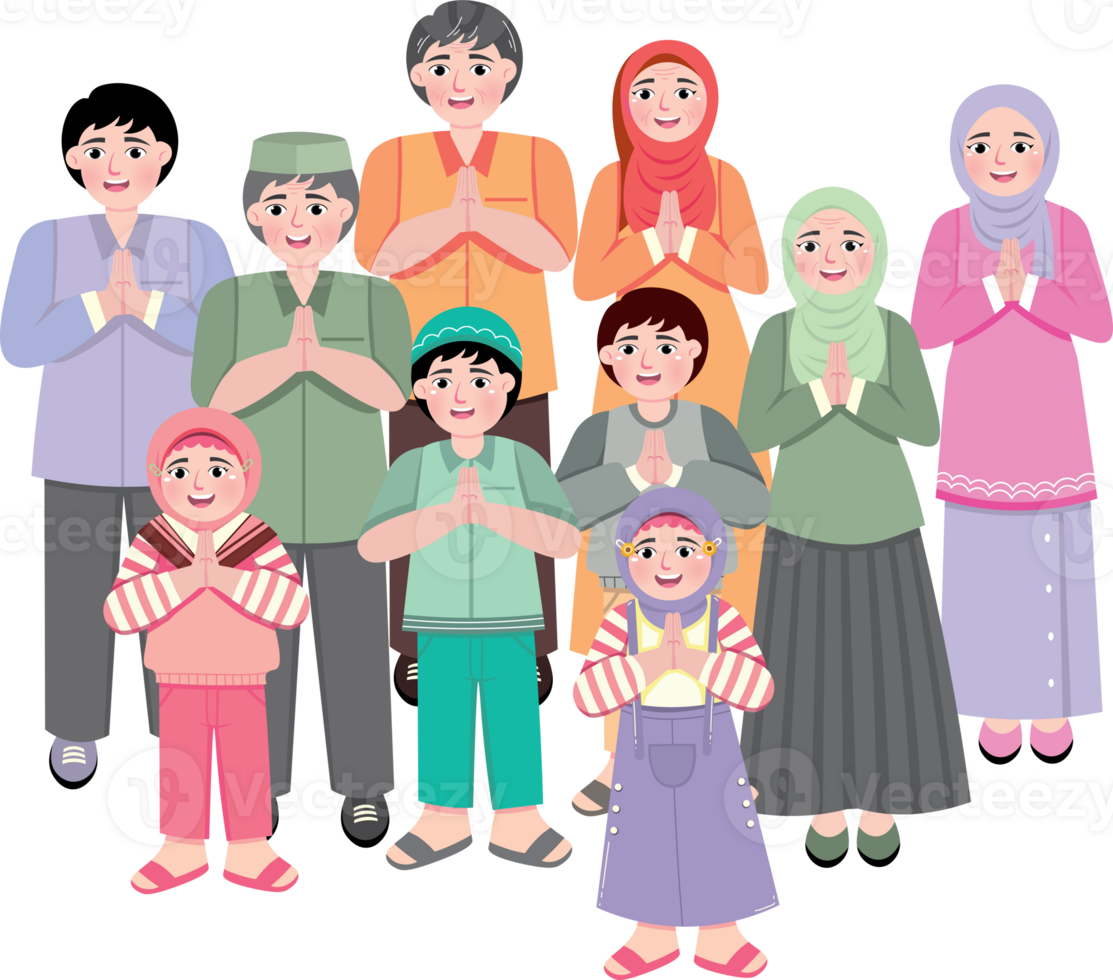 Big Muslim Family Gathering for Eid Celebration in Living Room png