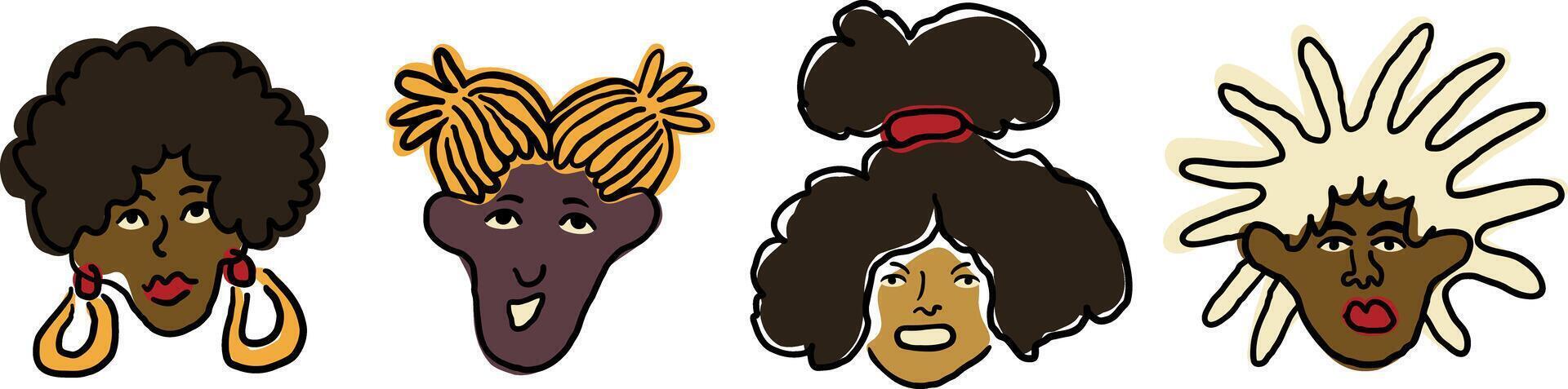 black females set in doodle style vector