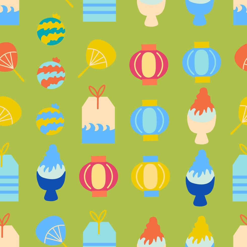 seamless pattern with japanese summer snacks and objects vector