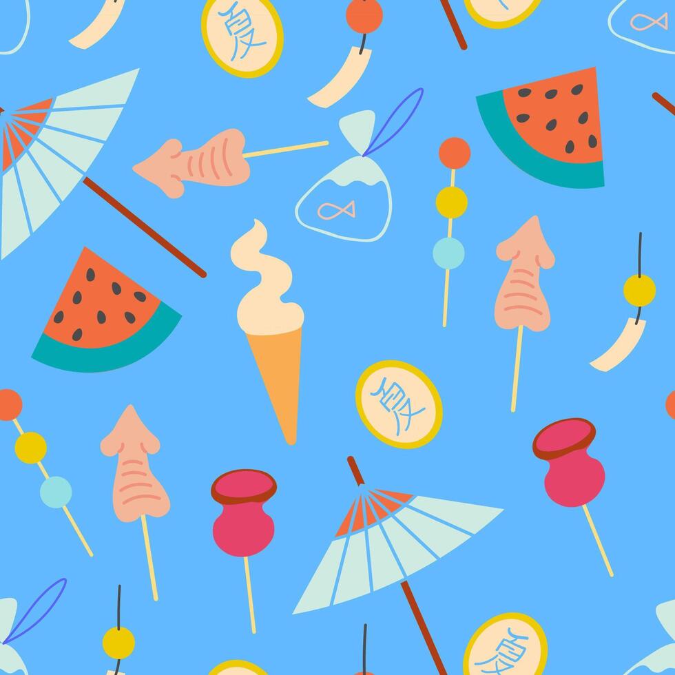 seamless pattern with japanese summer snacks vector